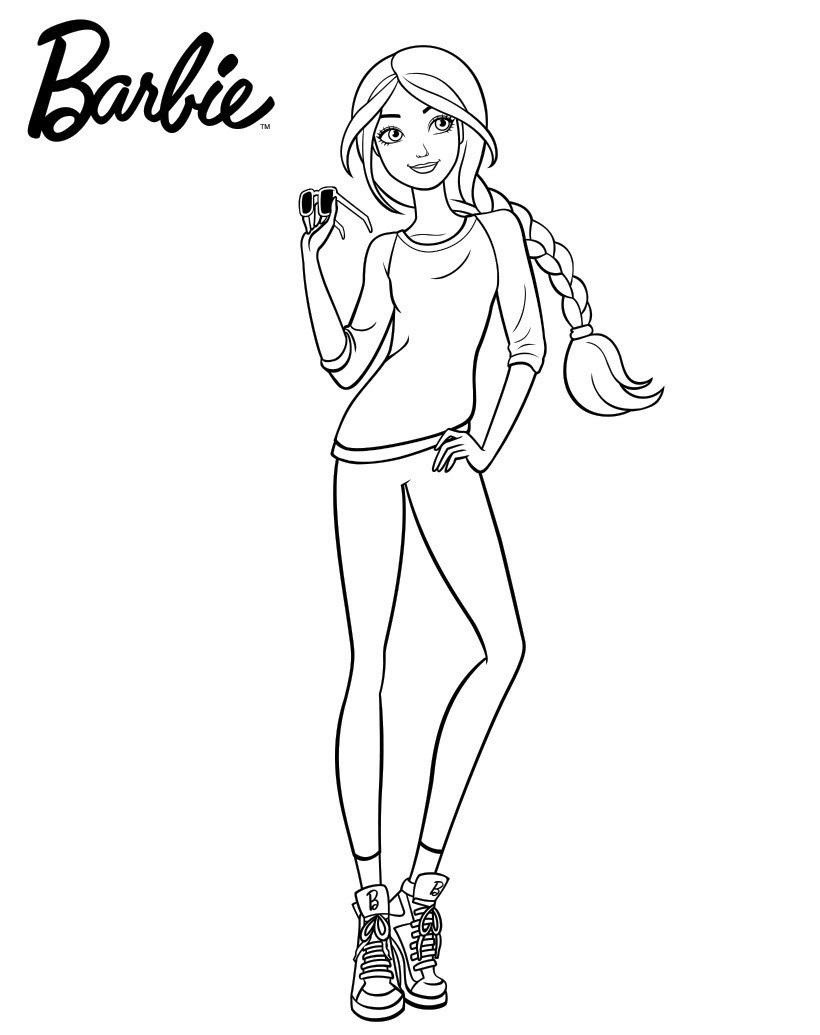 Coloriage de Barbie qui fait du cheval Barbie mode en legging avec ses lunettes