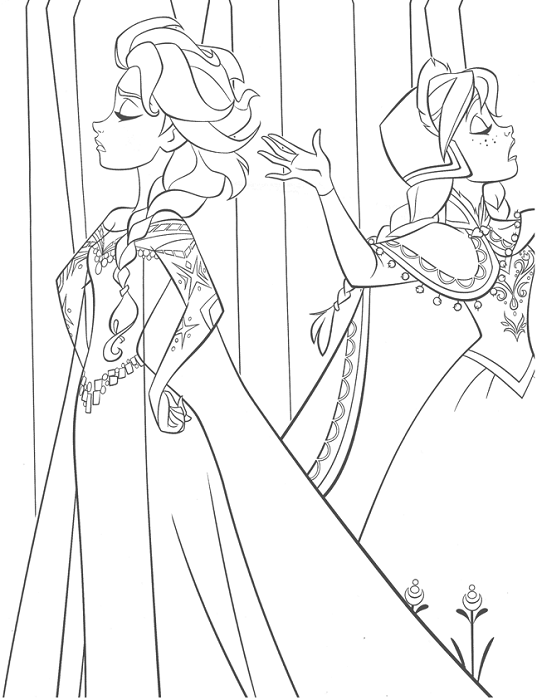 Coloriage Reine des Neiges à imprimer - Elsa et Anna se font la tête