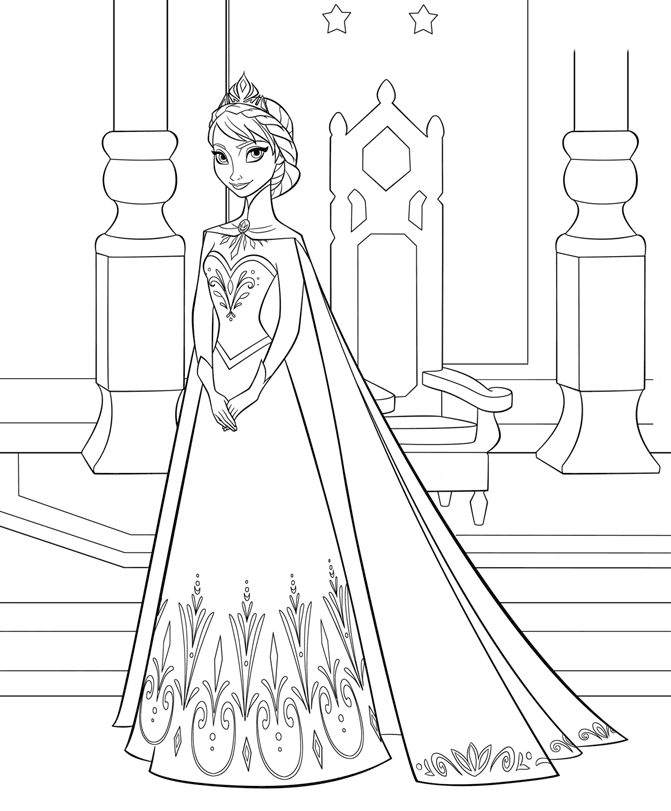 Coloriage Reine des Neiges à imprimer - Elsa et son trône
