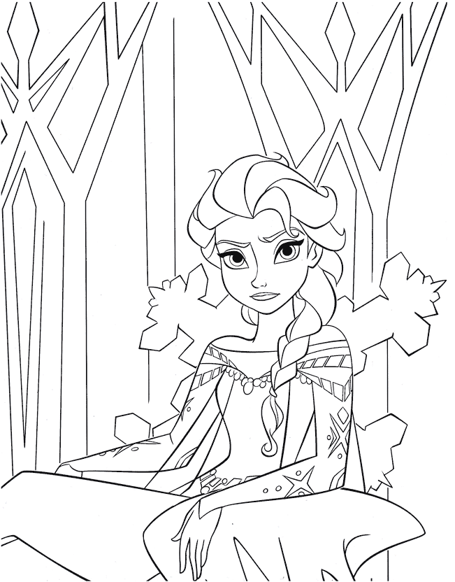 Coloriage Reine des Neiges à imprimer - Elsa sur son trône