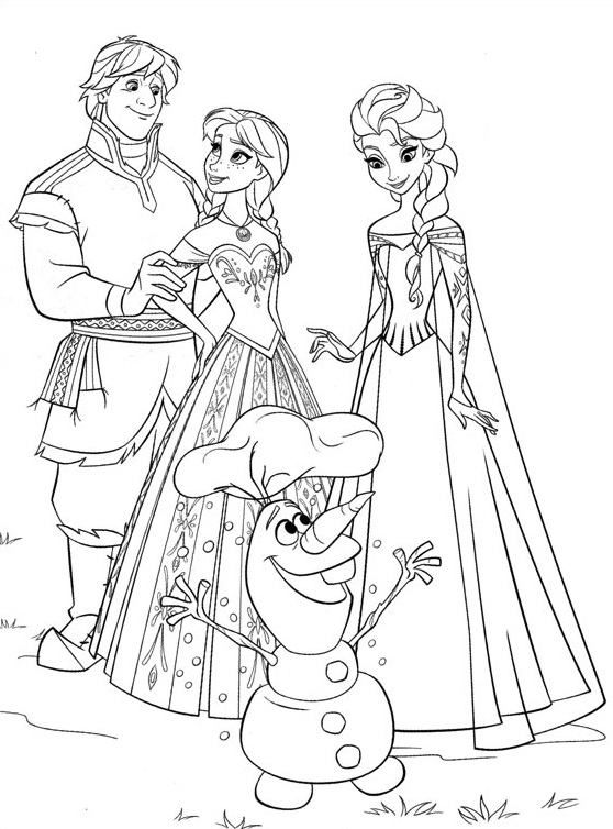 Coloriage à imprimer gratuit Reine des Neiges - Elsa, Anna, Kristoff, Olaf - Disney