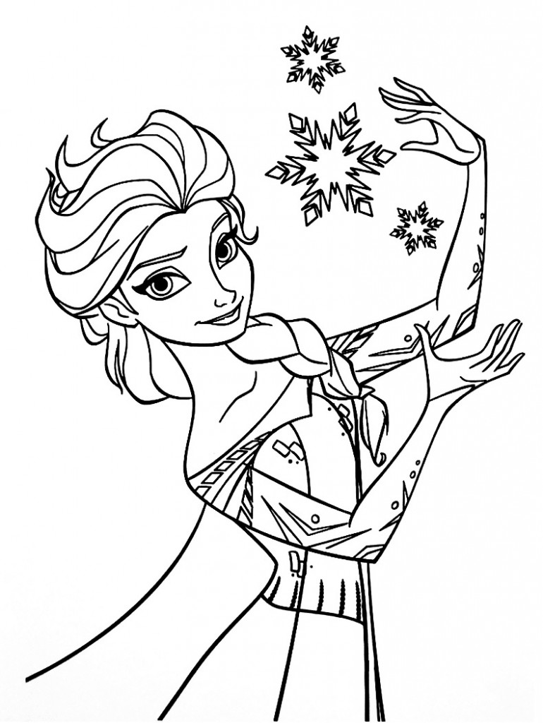 Coloriage à imprimer gratuit reine des neiges - Elsa et les cristaux de neige