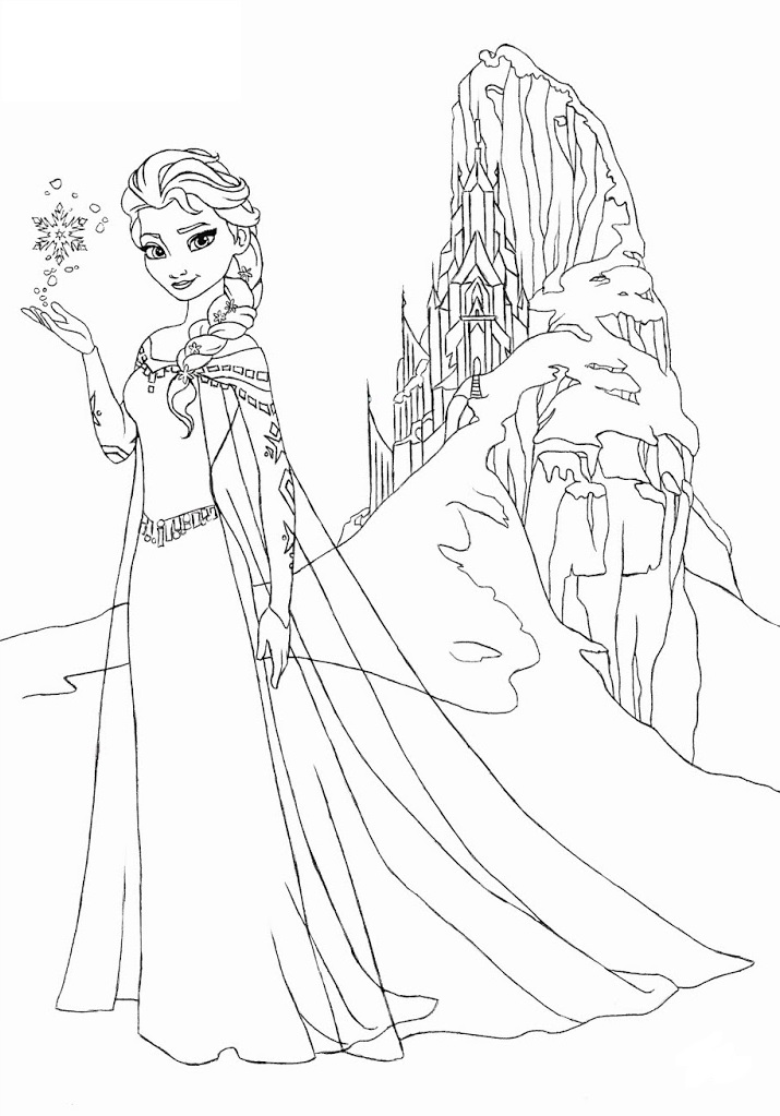Coloriage à imprimer reine des neiges - Elsa et son château de glace