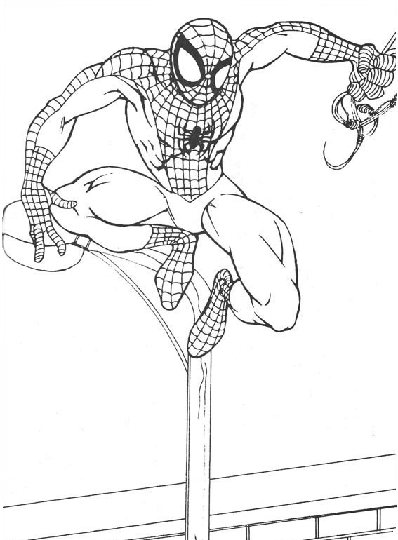 Coloriage Spiderman à imprimer - En l'air