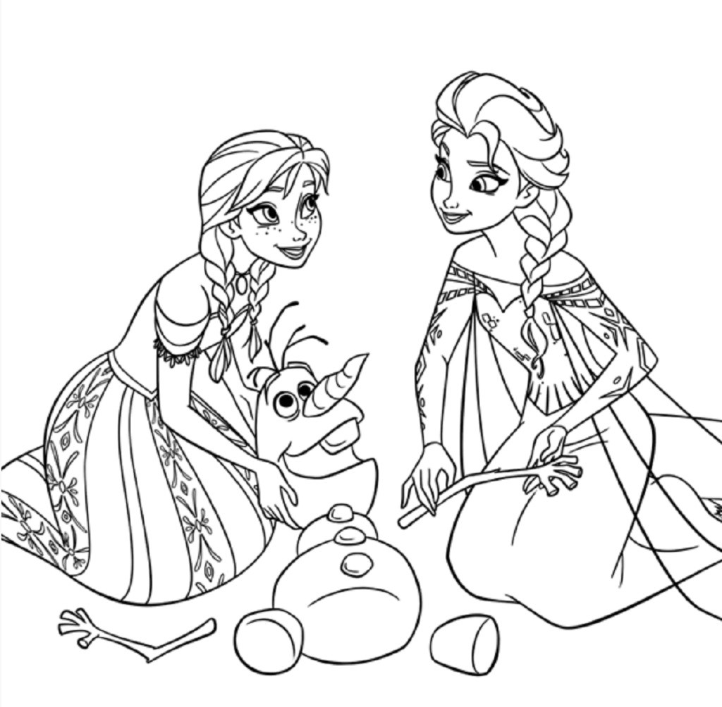 Coloriage de princesse à imprimer gratuit - Anna, Elsa (et Olfa ^^) - Reine des Neiges