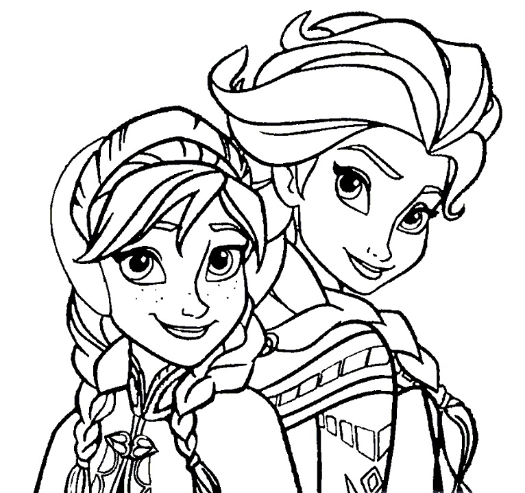 Coloriage de princesse à imprimer gratuit - Anna et Elsa - Reine des Neiges