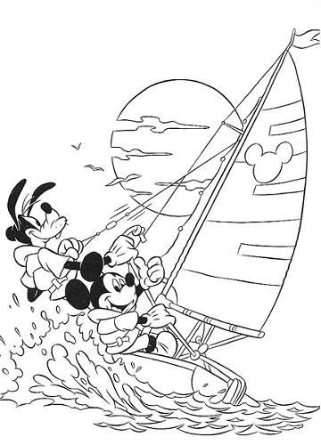 Coloriage Mickey à imprimer - Mickey et Dingo font du bateau