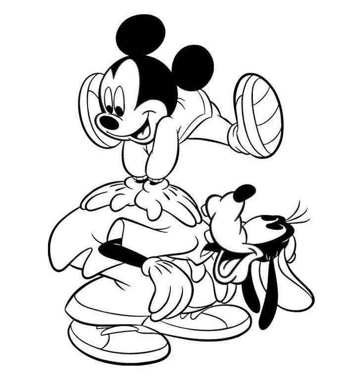 Coloriage Mickey à imprimer - Mickey et Dingo jouent à saute-mouton