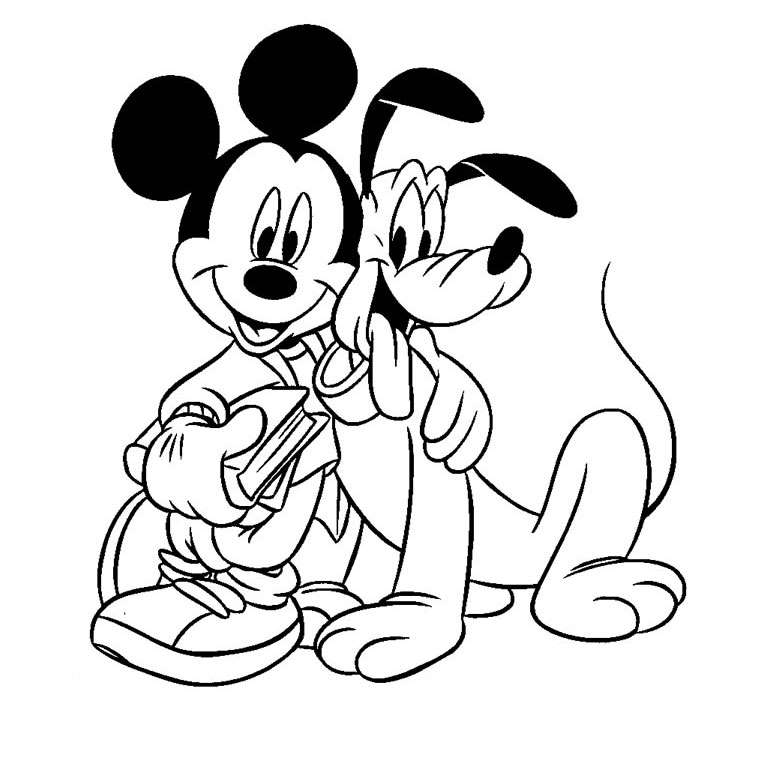 Coloriage Mickey à imprimer - Mickey et Pluto ensemble