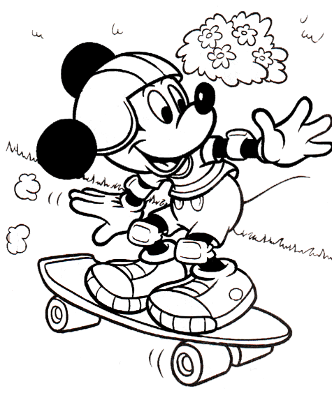 Coloriage Mickey à imprimer - Mickey fait du skate