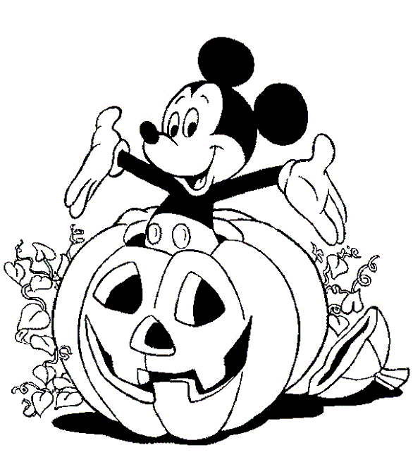 Coloriage Mickey à imprimer - Mickey halloween dans une citrouille