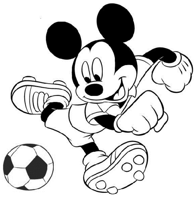 Coloriage Mickey à imprimer - Mickey joue au football