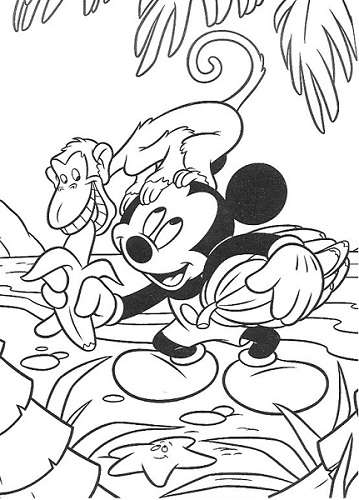 Coloriage Mickey à imprimer - Mickey joue avec un singe