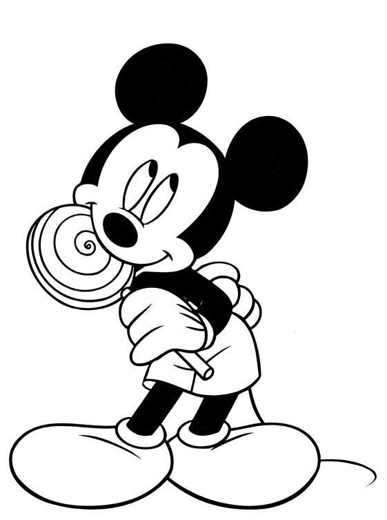 Coloriage Mickey à imprimer - Mickey mange une sucette