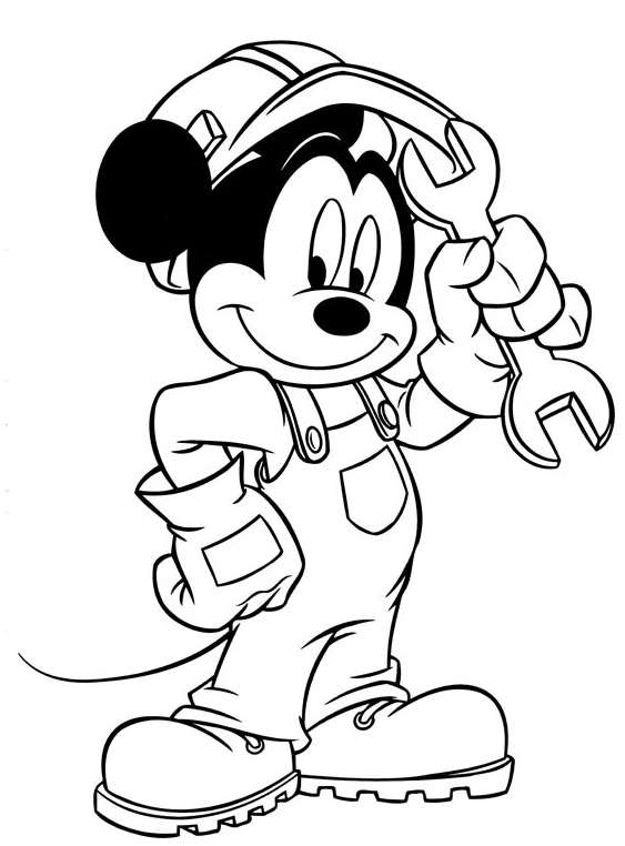 Coloriage Mickey à imprimer - Mickey garagiste - mécanicien