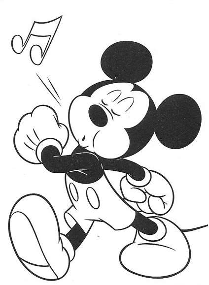 Coloriage Mickey à imprimer - Mickey content se promène et sifflote