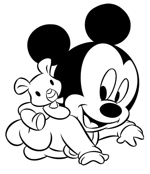 Coloriage Mickey bébé à imprimer, en ligne et gratuit - Mickey bébé qui fait du quatre-pattes