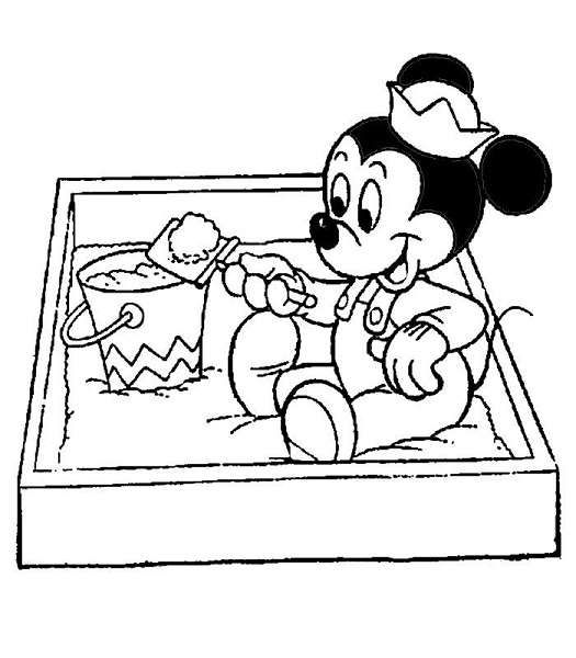 Coloriage Mickey bébé à imprimer, en ligne et gratuit - Bébé Mickey dans un bac à sable