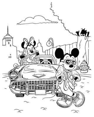 Coloriage Mickey et Minnie - En voiture