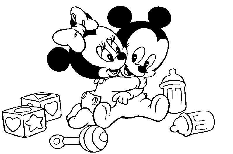 Coloriage Mickey et Minnie - Minnie et Mickey bébés