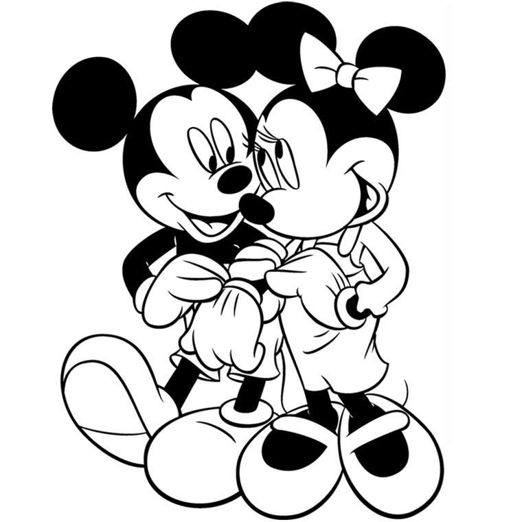 Coloriage Mickey et Minnie à imprimer, en ligne et gratuit - Minnie et Mickey se promènent