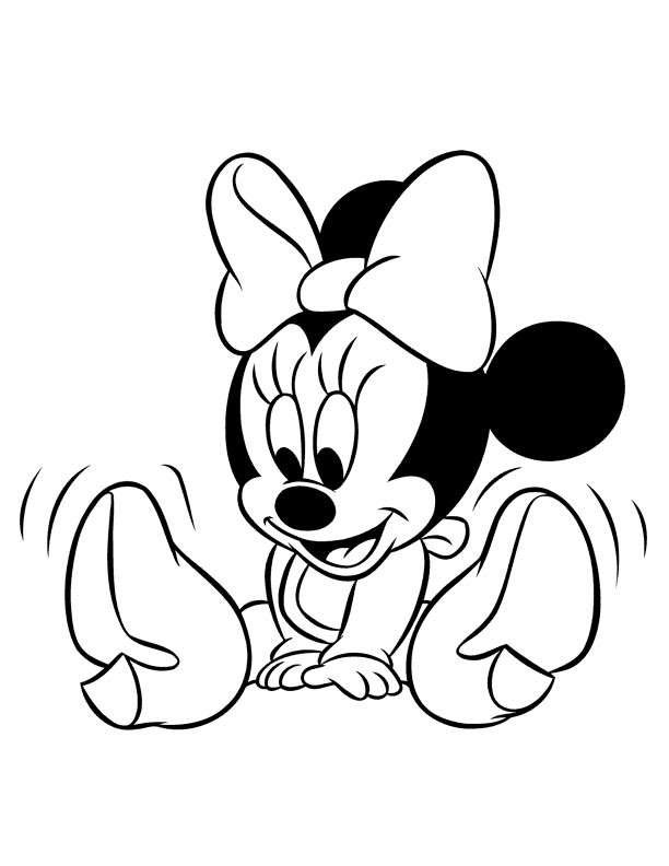 Coloriage Minnie et dessin Minnie à imprimer - Minnie bébé avec de trop grandes chaussures
