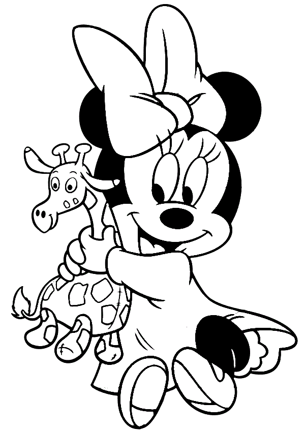 Coloriage Minnie et dessin Minnie à imprimer - Minnie bébé avec un hochet