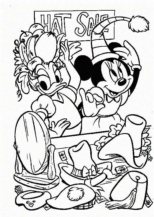 Coloriage Minnie et dessin Minnie à imprimer - Minnie et Daisy achètent des chapeaux
