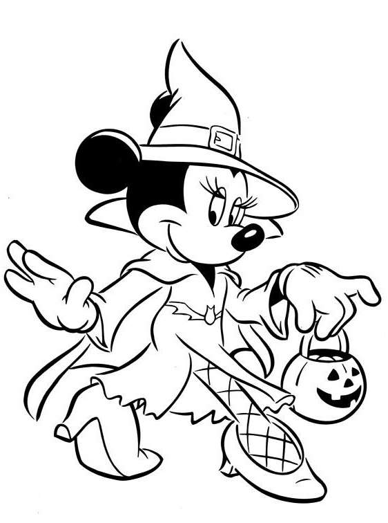 Coloriage Minnie et dessin Minnie à imprimer -Minnie en sorcière d'halloween