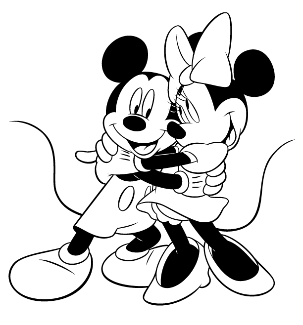 Coloriage Minnie et dessin Minnie à imprimer - Minnie et Mickey se font un câlin