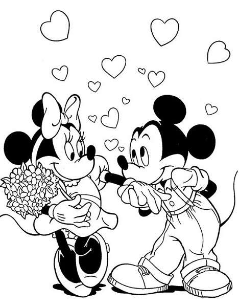 Coloriage Minnie et dessin Minnie à imprimer - Minnie et Mickey amoureux