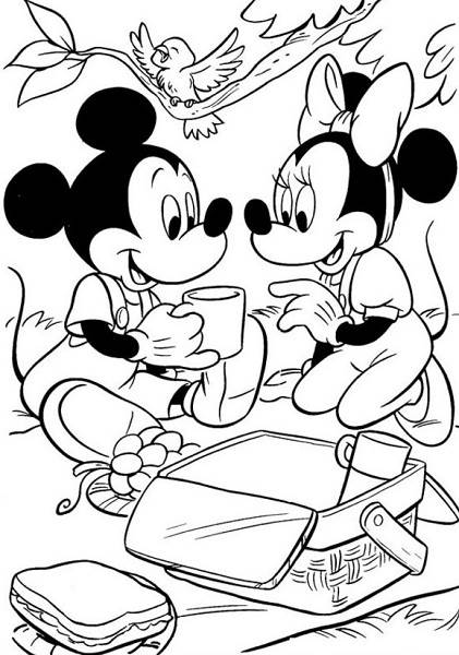 Coloriage Minnie et dessin Minnie à imprimer - Minnie et Mickey pique-nique