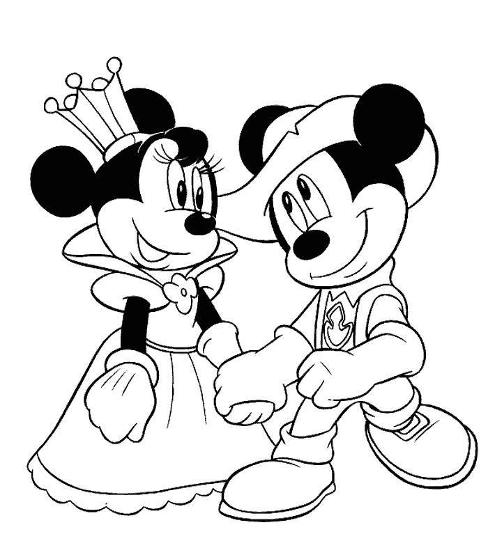Coloriage Minnie et dessin Minnie à imprimer - Minnie princesse et Mickey mousquetaire