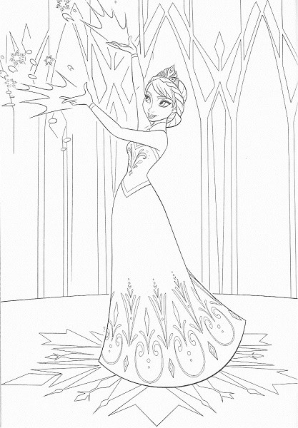 coloriage de la reine des neiges - Elsa construit son château de glace