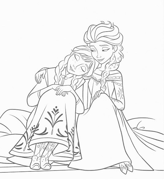 coloriage en ligne reine des neiges - Coloriage d'Elsa et Anna qui se font un câlin