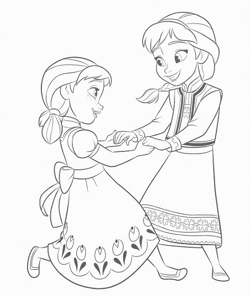 Coloriage - Elsa et Anna comme un enfant