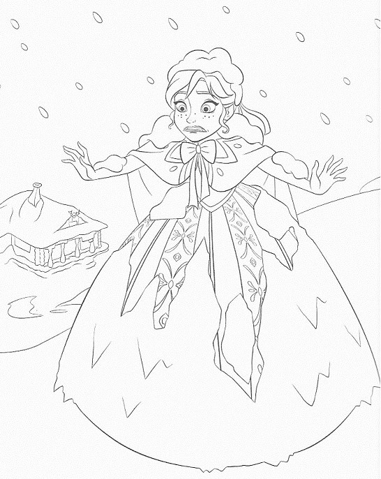 coloriage à imprimer reine des neiges - Anna dans la neige