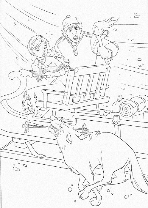 coloriage à imprimer reine des neiges - Anna et Kristof attaqués par les loups