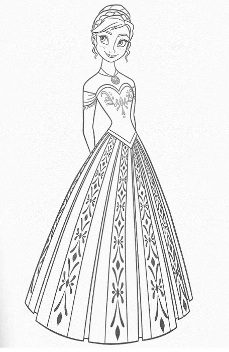 coloriage à imprimer reine des neiges - Coloriage d'Anna en robe de princesse