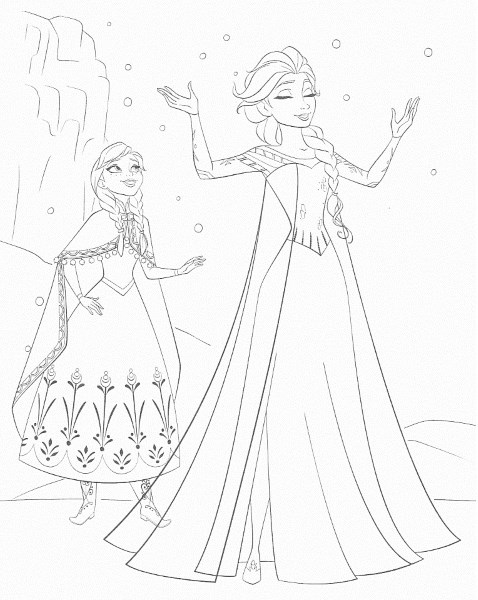 dessin à imprimer reine des neiges - Coloriage d'Anna et Elsa qui fait neiger