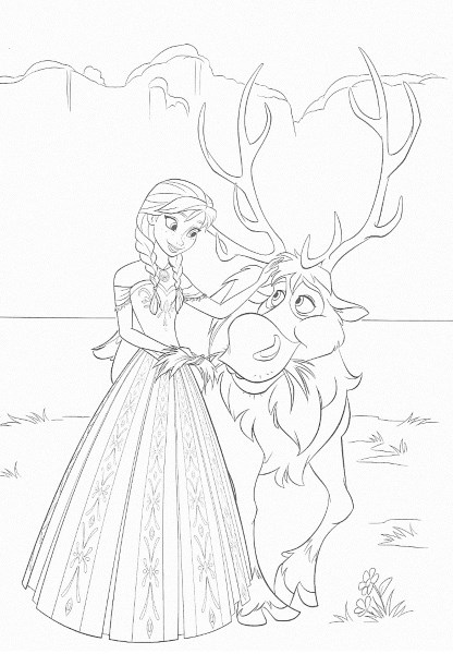 dessin à imprimer reine des neiges - Coloriage d'Anna et Sven