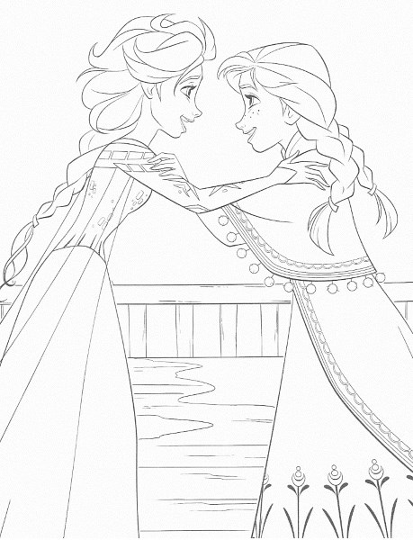 dessin à imprimer reine des neiges - Coloriage d'Elsa et Anna heureuses