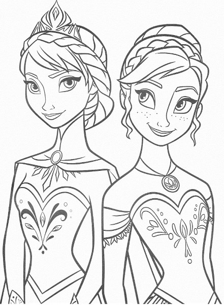 dessin à imprimer reine des neiges - Coloriage d'Elsa et Anna princesses