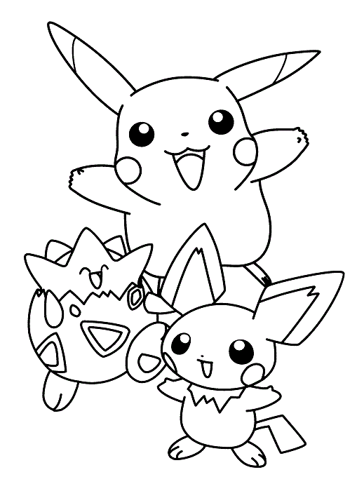 Coloriage Pokemon - Coloriage de Pokemon en groupe, dont PIkachu