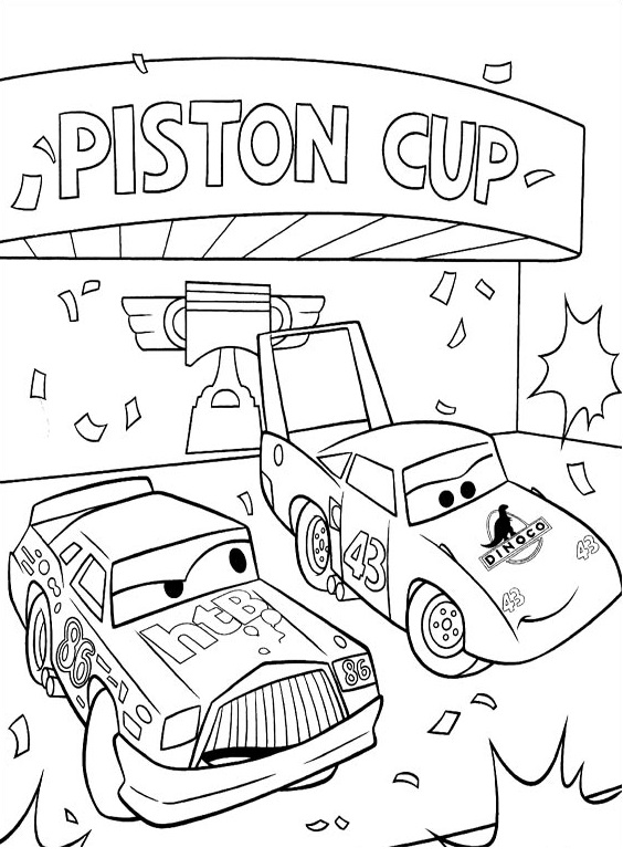 Coloriages Cars et dessins Cars 2 - Coloriage des vainqueurs de la course Piston Cup