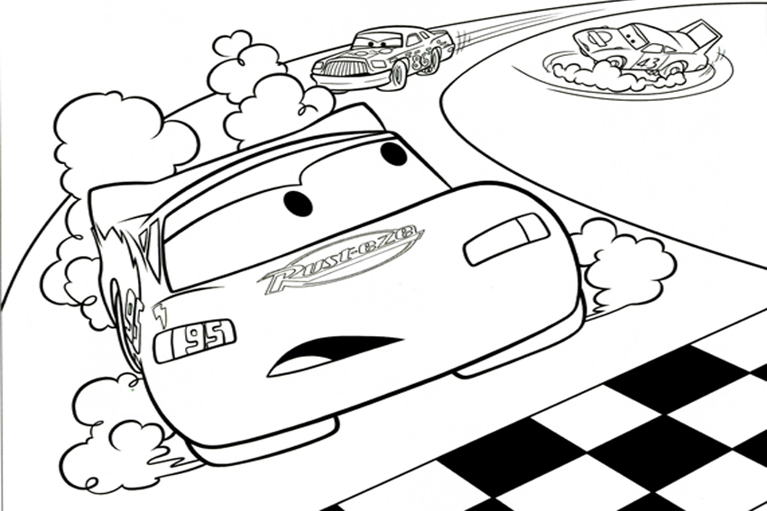 Coloriages Cars et dessins Cars 2 - Flash Mc Queen passe la ligne d'arrivée