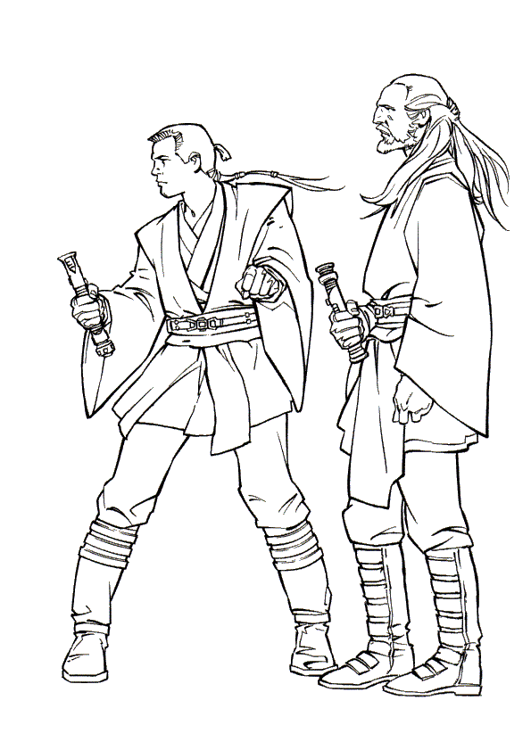 coloriage Star Wars et dessins - Coloriage d'Anakin et Qui Gon Jihn