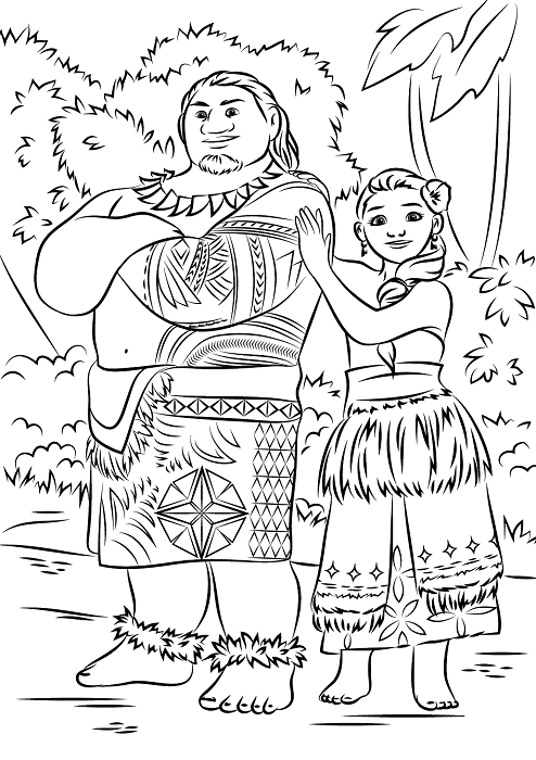 Coloriage Vaiana - Coloriage de Tui et Sina Coloriage des parents de Viana - Sina et Tui