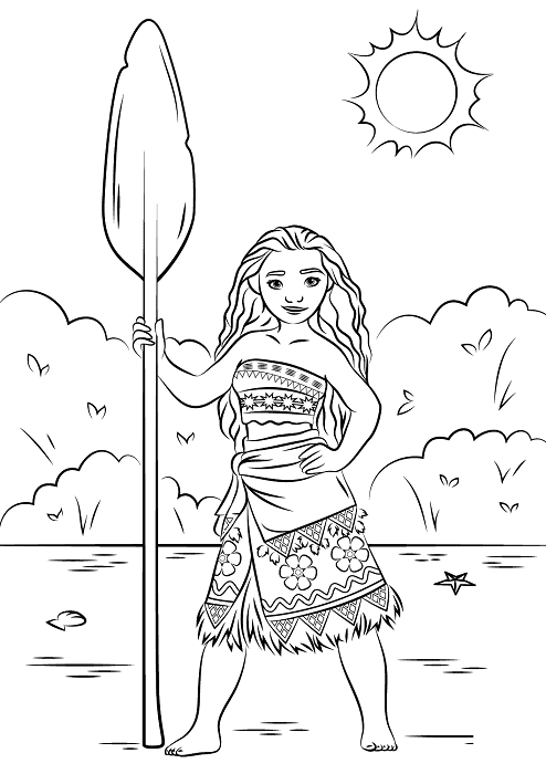 Coloriage Vaiana - Coloriage de Vaiana avec une pagaie Coloriage Vaiana - Coloriage de Vaiana avec une pagaie