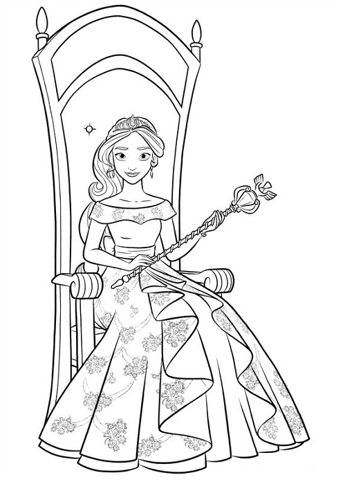 Coloriage princesse Elena d'Avalor sur son trône
